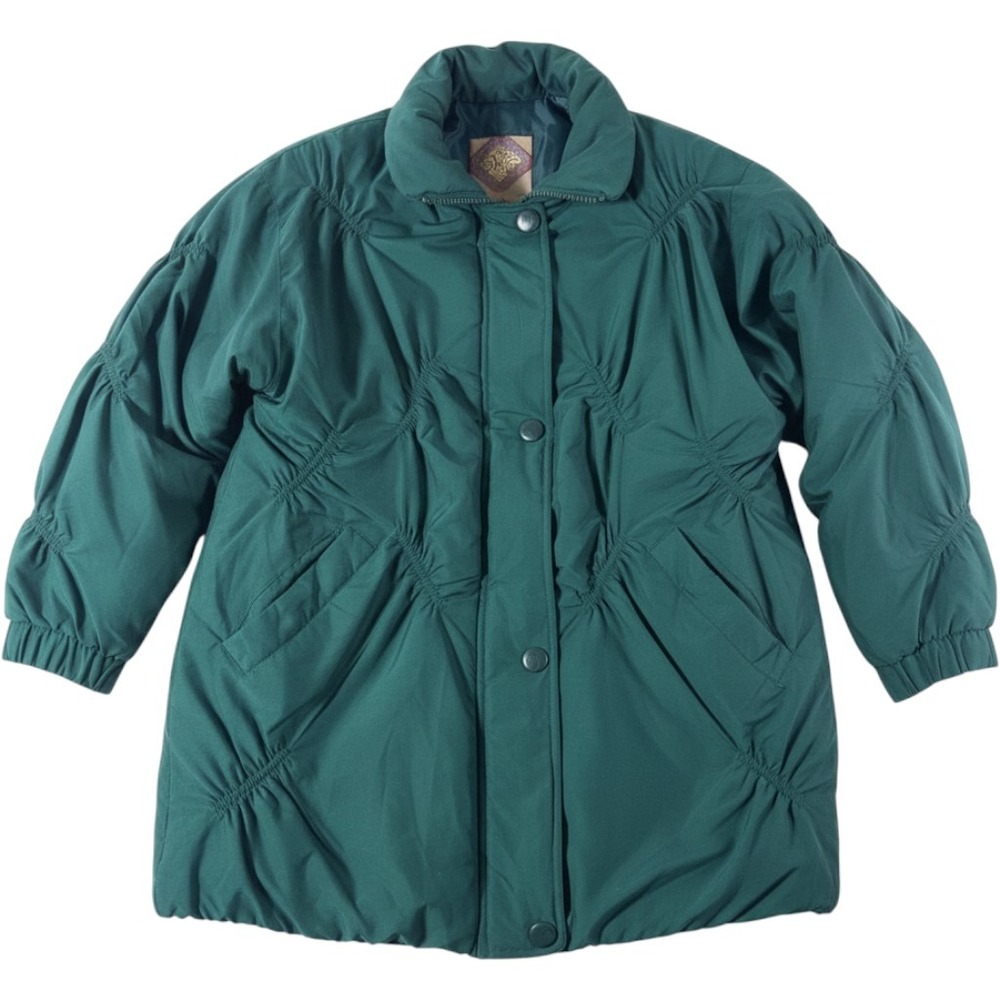 P.A. Originals Puffer‎ Jacket Medium Green Ruched Quilted Insulated Winter Coat